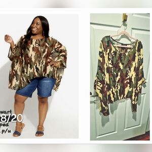 Ashley Stewart Green and Brown Batwing Sleeve Tunic